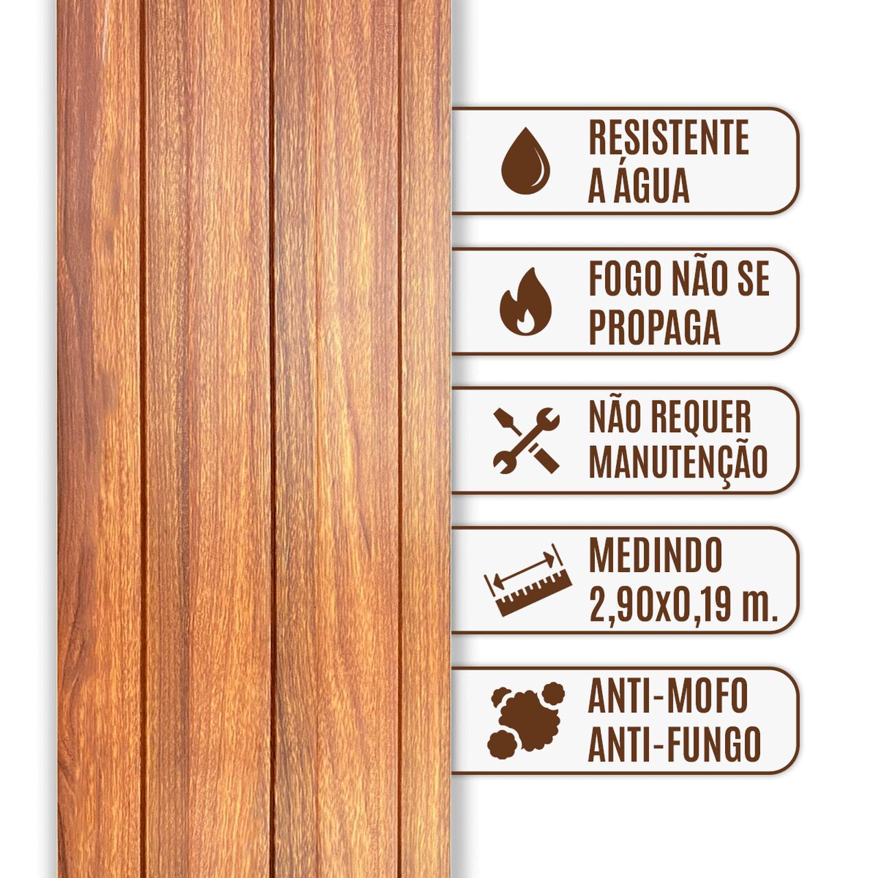 Painel Ripado Wpc Interno Wide Cor: Imbuia 2,90m x 19cm (0,55m²)