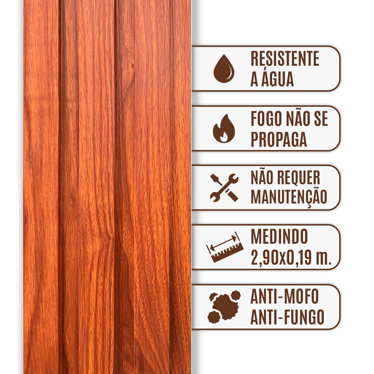 Painel Ripado Wpc Interno Wide Cor: Mogno  2,90m x 19cm (0,55m²)