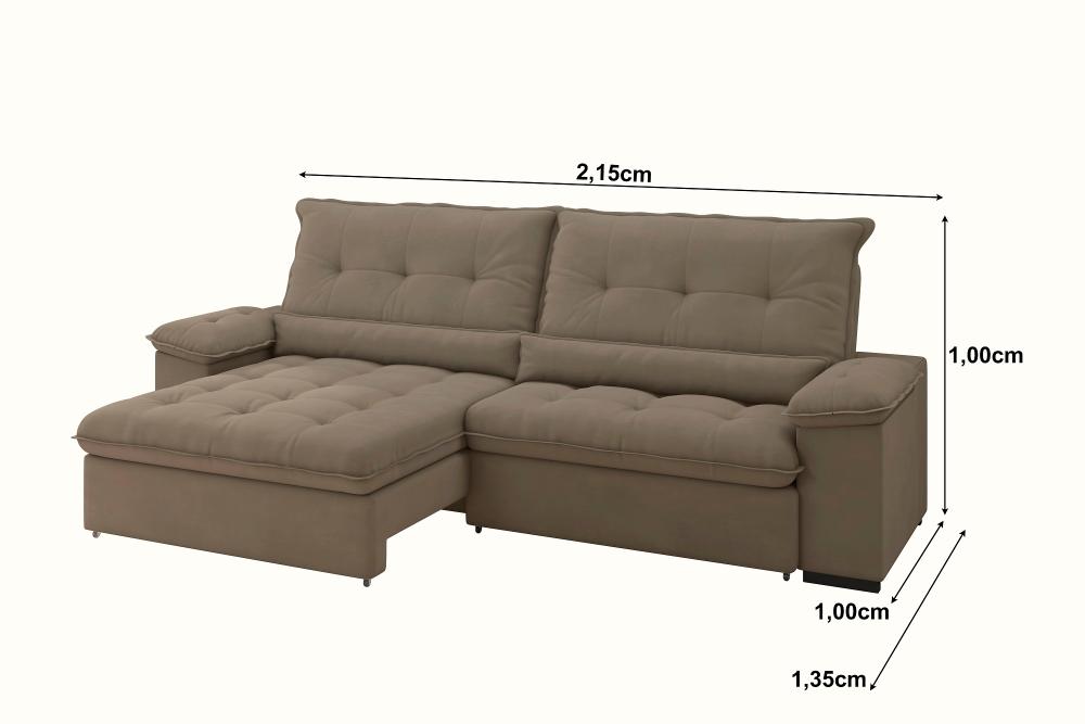 Sofá Alion Retrátil/Reclinável 4 Lugares Suede Cappucino 2,15m - XFlex Sofás