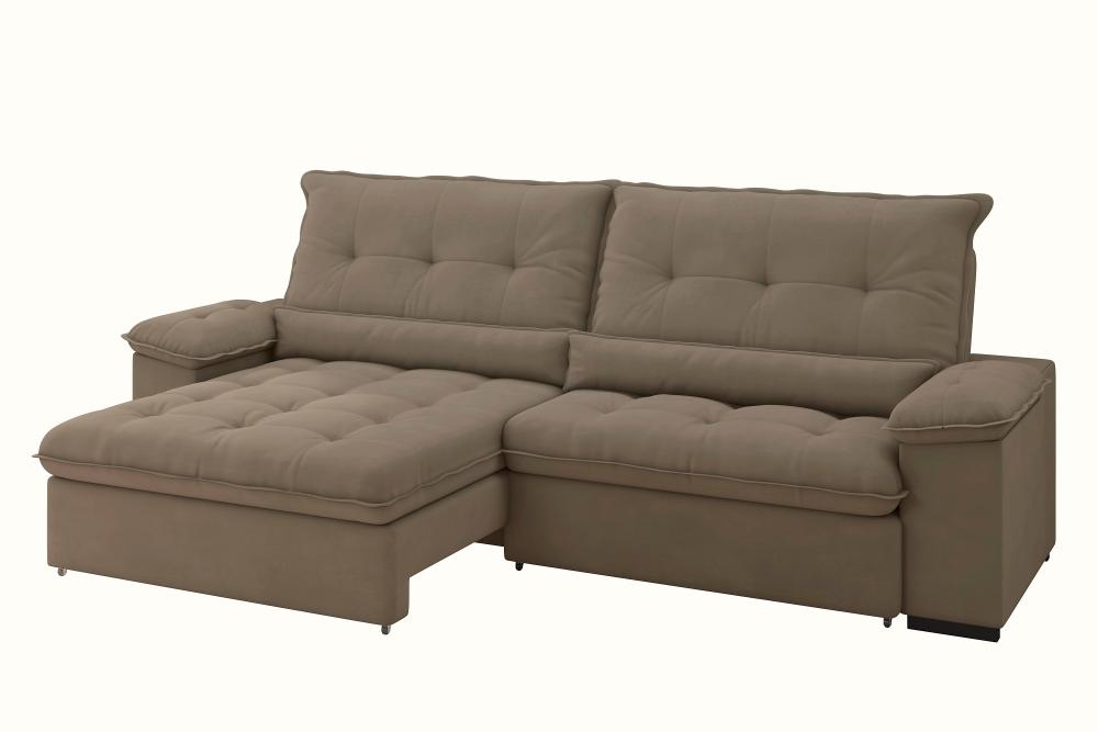 Sofá Alion Retrátil/Reclinável 4 Lugares Suede Cappucino 2,15m - XFlex Sofás