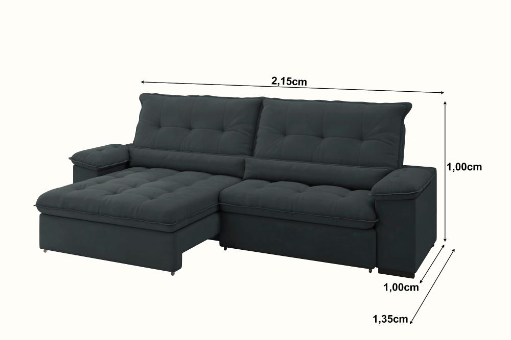 Sofá Alion Retrátil/Reclinável 4 Lugares Suede Cinza 2,15m - XFlex Sofás