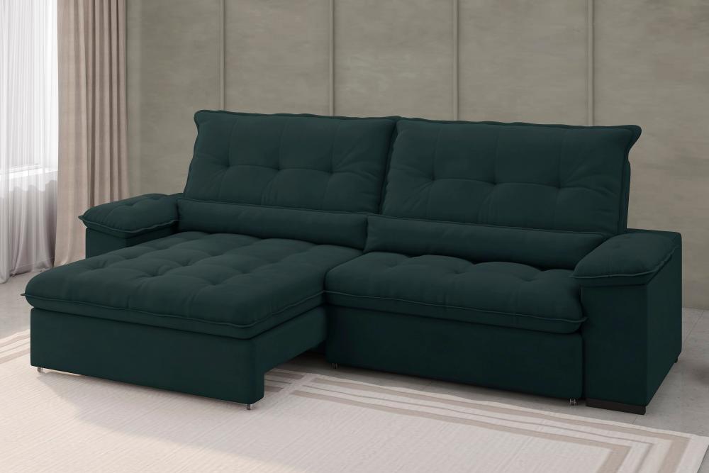 Sofá Alion Retrátil/Reclinável 4 Lugares Suede Petróleo 2,15m - XFlex Sofás