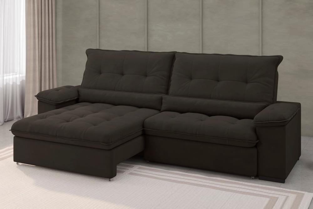 Sofá Alion Retrátil/Reclinável 4Lugares Suede Marrom 2,15m - Xflex