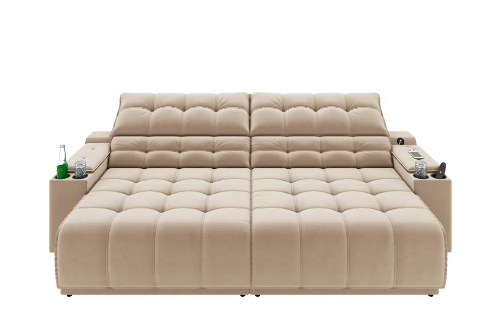 Sofá Connect Premium 2,00m Assento Retrátil/Reclinável com porta copos e entrada USB Suede Capuccino