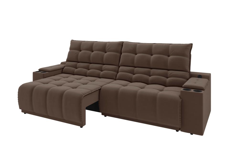 Sofá Connect Premium 2,00m Assento Retrátil/Reclinável com porta copos e entrada USB Suede Marrom