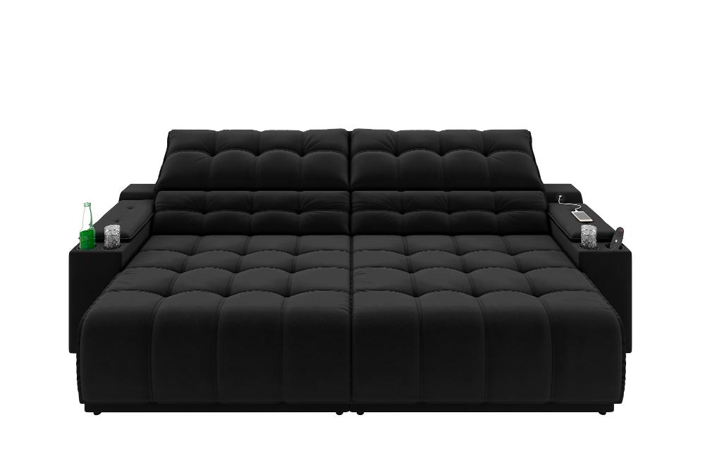 Sofá Connect Premium 2,00m Assento Retrátil/Reclinável com porta copos e entrada USB Suede Preto