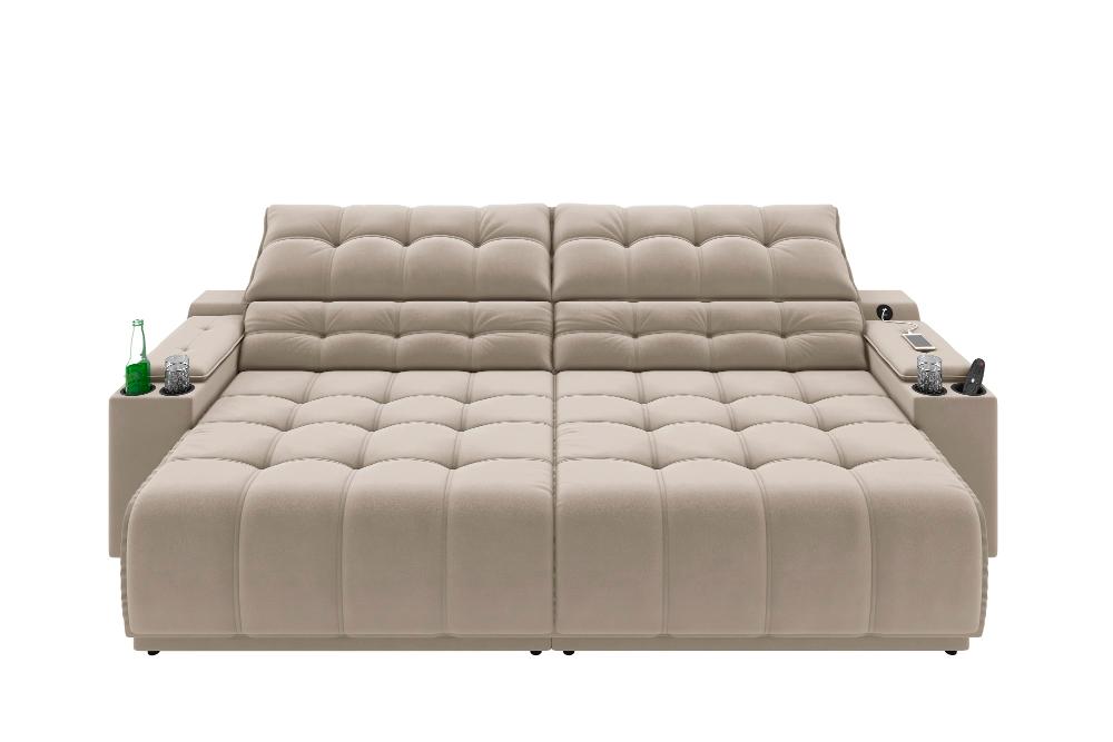 Sofá Connect Premium 2,30m Assento Retrátil/Reclinável com porta copos e entrada USB Suede Areia