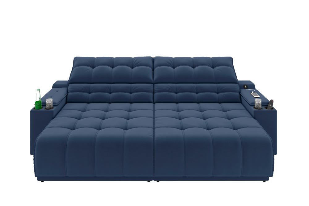 Sofá Connect Premium 2,30m Assento Retrátil/Reclinável com porta copos e entrada USB Suede Azul