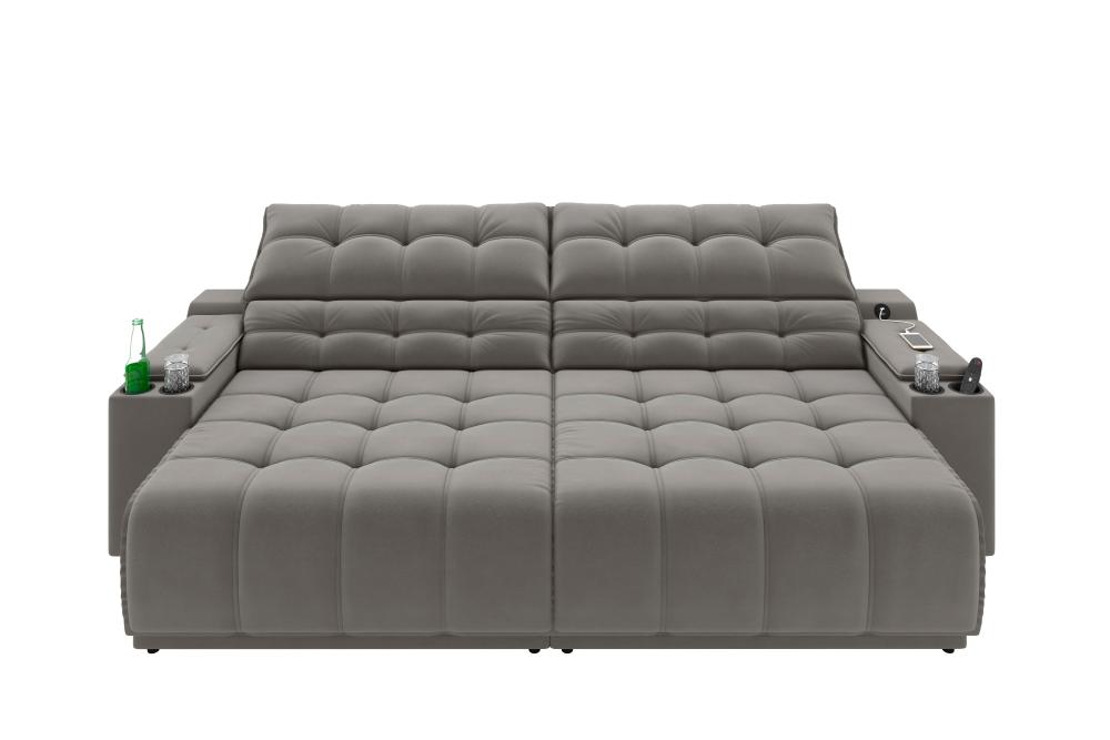 Sofá Connect Premium 2,30m Assento Retrátil/Reclinável com porta copos e entrada USB Suede Cinza