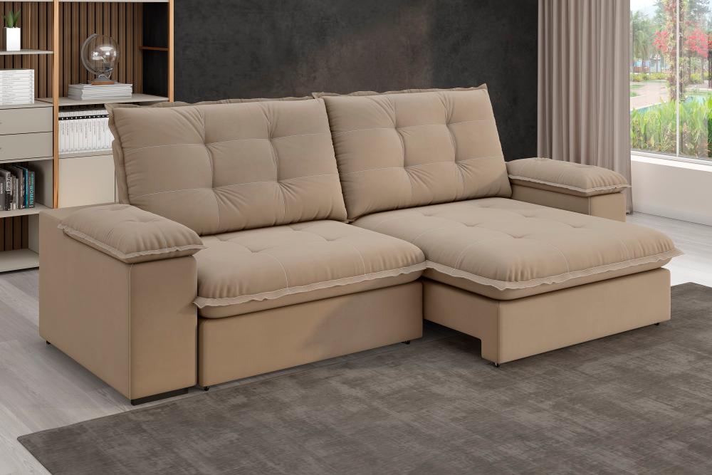 Sofá Fofão Premium 2,50m Retrátil/Reclinável Suede Capuccino - XFlex Sofas