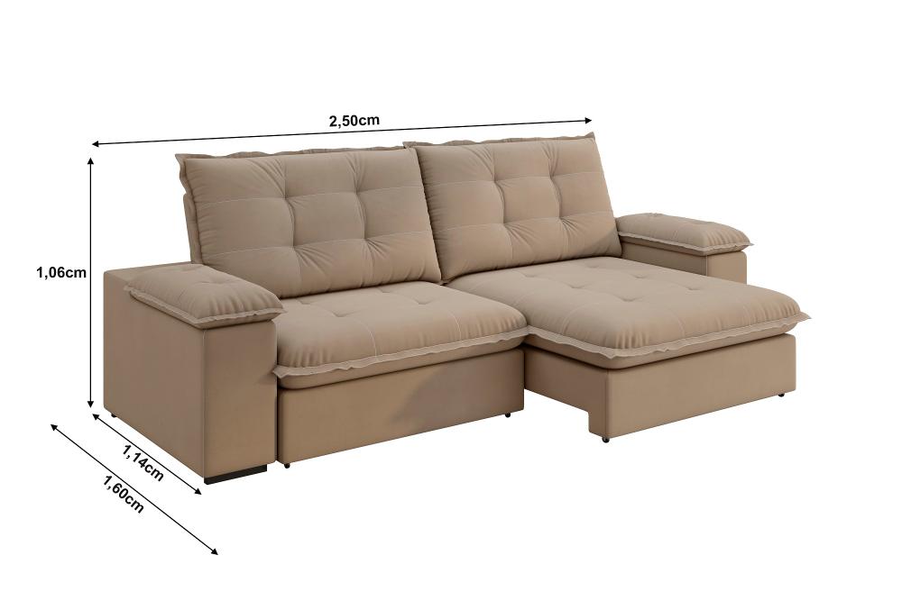 Sofá Fofão Premium 2,50m Retrátil/Reclinável Suede Capuccino - XFlex Sofas