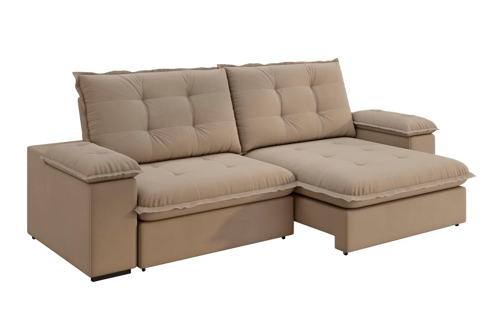 Sofá Fofão Premium 2,50m Retrátil/Reclinável Suede Capuccino - XFlex Sofas