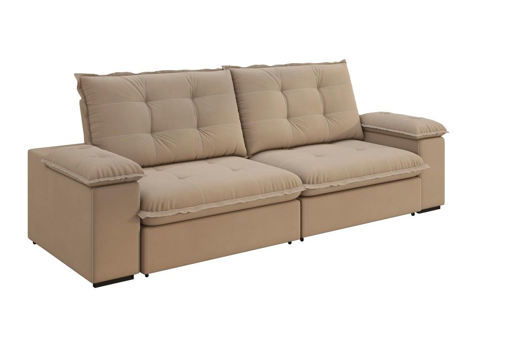 Sofá Fofão Premium 2,50m Retrátil/Reclinável Suede Capuccino - XFlex Sofas