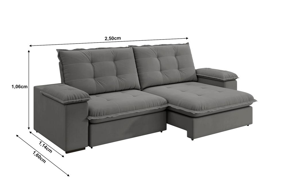 Sofá Fofão Premium 2,50m Retrátil/Reclinável Suede Cinza - XFlex Sofas