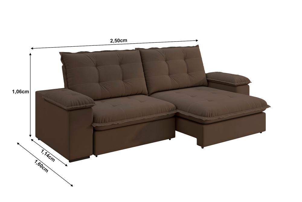 Sofá Fofão Premium 2,50m Retrátil/Reclinável Suede Marrom - XFlex Sofas