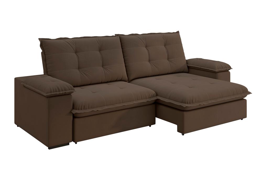 Sofá Fofão Premium 2,50m Retrátil/Reclinável Suede Marrom - XFlex Sofas