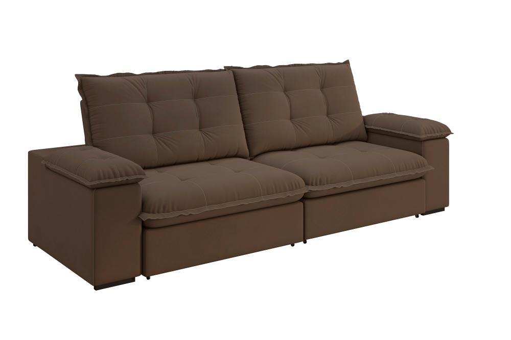Sofá Fofão Premium 2,50m Retrátil/Reclinável Suede Marrom - XFlex Sofas
