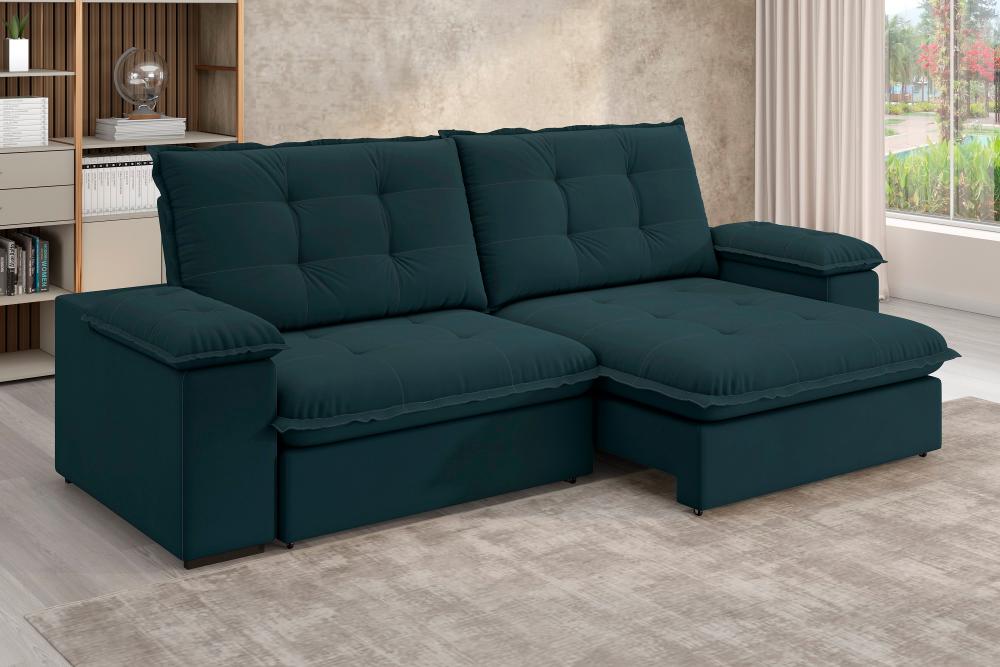 Sofá Fofão Premium 2,50m Retrátil/Reclinável Suede Petróleo - XFlex Sofas