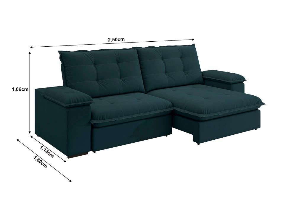 Sofá Fofão Premium 2,50m Retrátil/Reclinável Suede Petróleo - XFlex Sofas