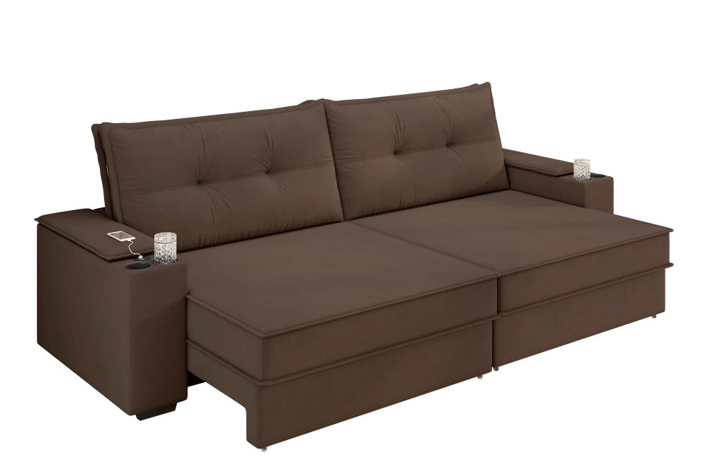 Sofá Hannover Premium 2,10m Assento Retrátil/Reclinável Suede Marrom – Xflex Sofás