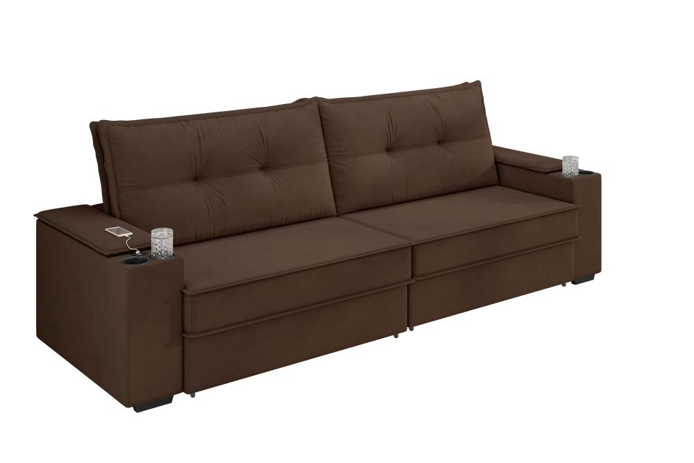 Sofá Hannover Premium 2,10m Assento Retrátil/Reclinável Suede Marrom – Xflex Sofás