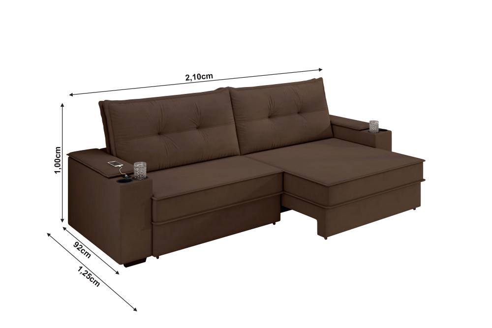 Sofá Hannover Premium 2,10m Assento Retrátil/Reclinável Suede Marrom – Xflex Sofás