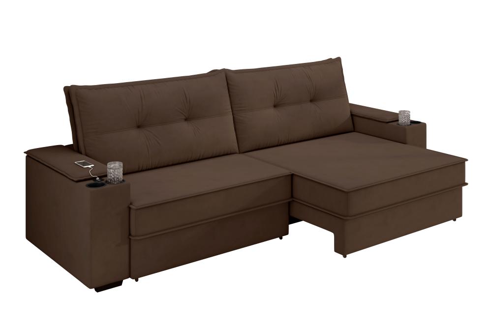 Sofá Hannover Premium 2,10m Assento Retrátil/Reclinável Suede Marrom – Xflex Sofás