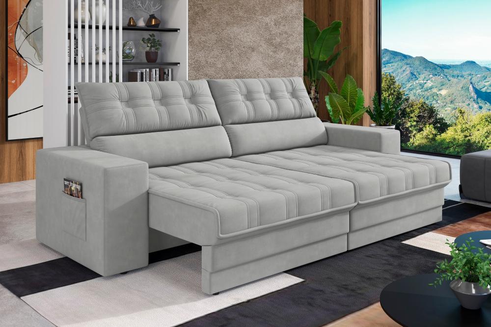Sofá Omega Plus 2,30m Retrátil/Reclinável Suede Areia -  Xflex Sofás