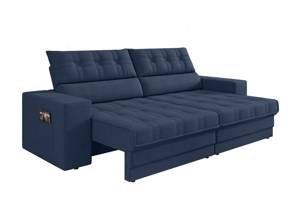 Sofá Oscar Plus 2,30m Retrátil/Reclinável Suede Azul - Xflex