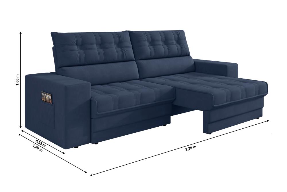 Sofá Oscar Plus 2,30m Retrátil/Reclinável Suede Azul - Xflex