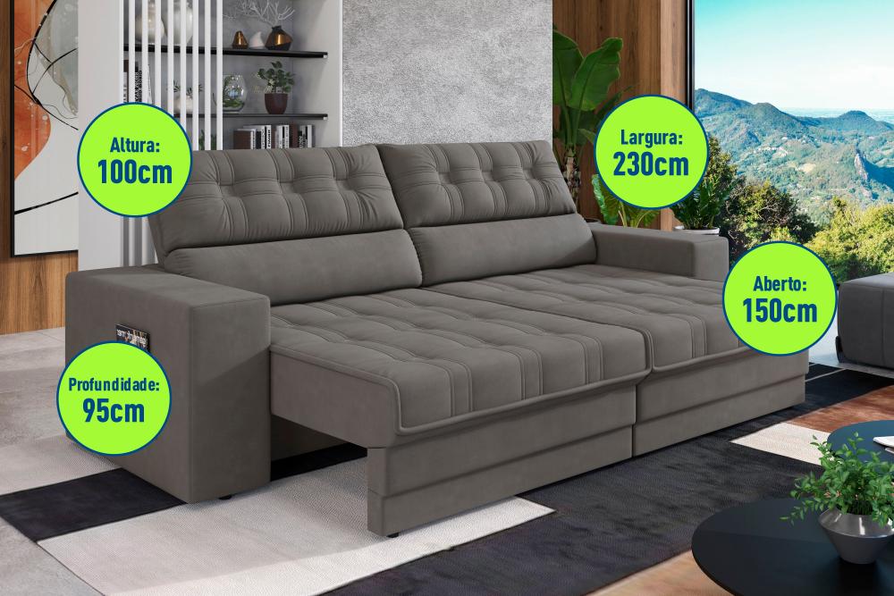 Sofá Oscar Plus 2,30m Retrátil/Reclinável Suede Cinza - Xflex