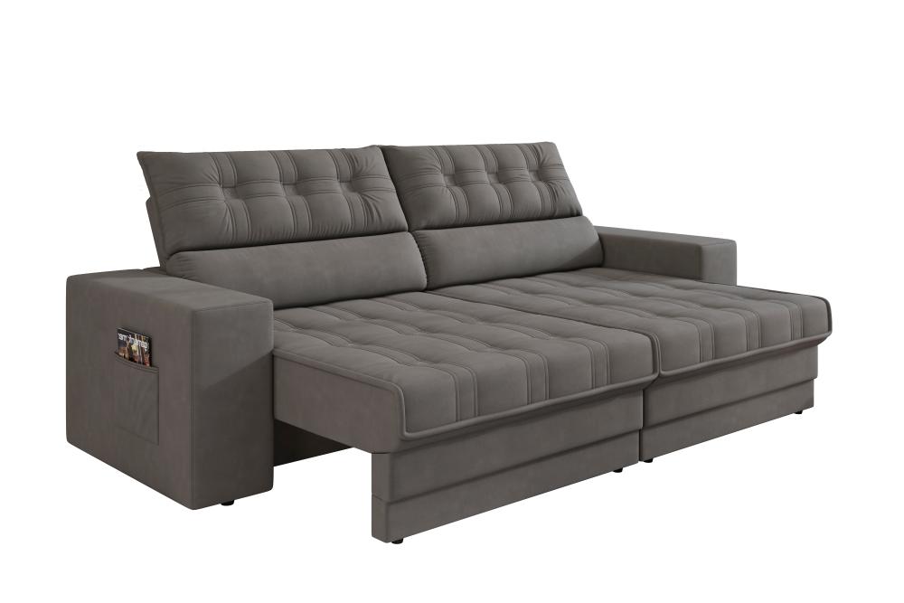 Sofá Oscar Plus 2,30m Retrátil/Reclinável Suede Cinza - Xflex