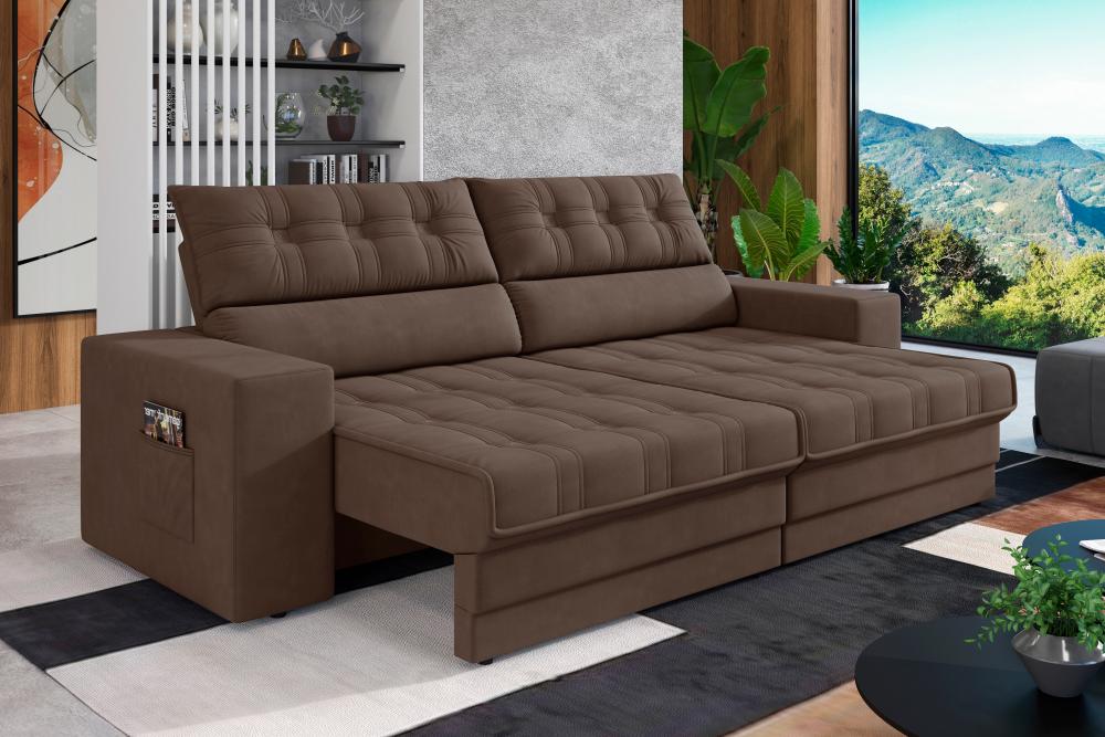 Sofá Oscar Plus 2,30m Retrátil/Reclinável Suede Marrom - Xflex