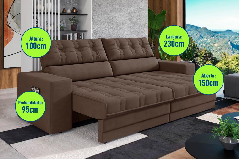 Sofá Oscar Plus 2,30m Retrátil/Reclinável Suede Marrom - Xflex