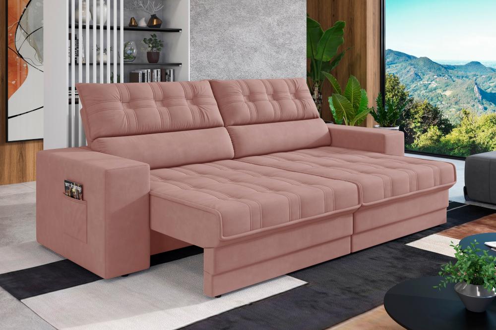 Sofá Oscar Plus 2,30m Retrátil/Reclinável Suede Nude - Xflex