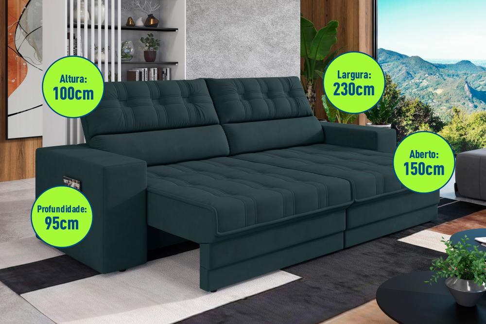 Sofá Oscar Plus 2,30m Retrátil/Reclinável Suede Petróleo - Xflex