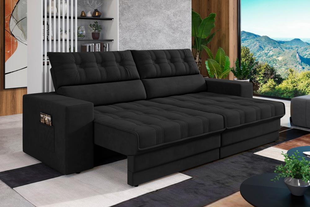 Sofá Oscar Plus 2,30m Retrátil/Reclinável Suede Preto - Xflex