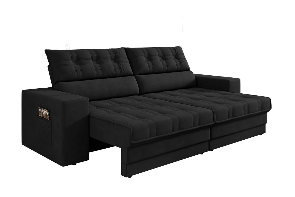 Sofá Oscar Plus 2,30m Retrátil/Reclinável Suede Preto - Xflex
