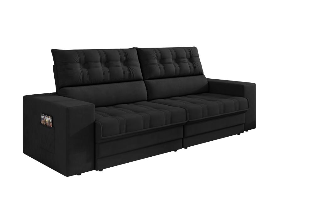 Sofá Oscar Plus 2,30m Retrátil/Reclinável Suede Preto - Xflex