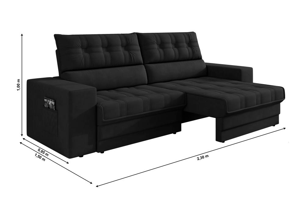 Sofá Oscar Plus 2,30m Retrátil/Reclinável Suede Preto - Xflex