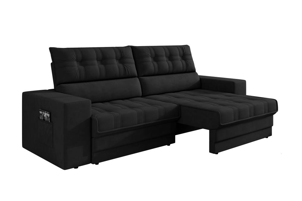 Sofá Oscar Plus 2,30m Retrátil/Reclinável Suede Preto - Xflex