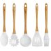 Conjunto 5 Talheres De Silicone Cabo Bambu Marmorizados Colher Soho