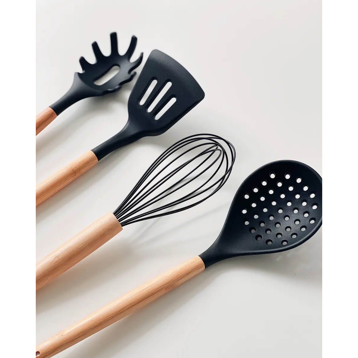 Fue De Silicone Preto Com Cabo De Bambu Batedor de Ovos Manual Fouet Yoi