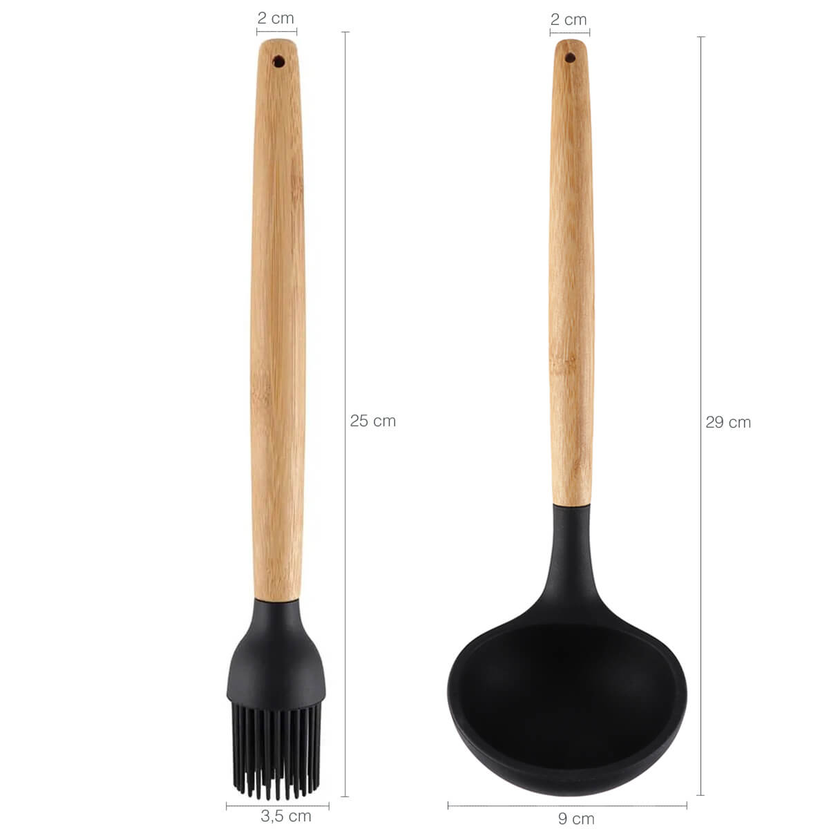 Jogo 5 Talheres De Silicone Com Cabos Em Bambu Concha Espátula Colher Pegador De Massa E Pincel Yoi