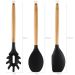 Jogo 5 Talheres De Silicone Com Cabos Em Bambu Concha Espátula Colher Pegador De Massa E Pincel Yoi