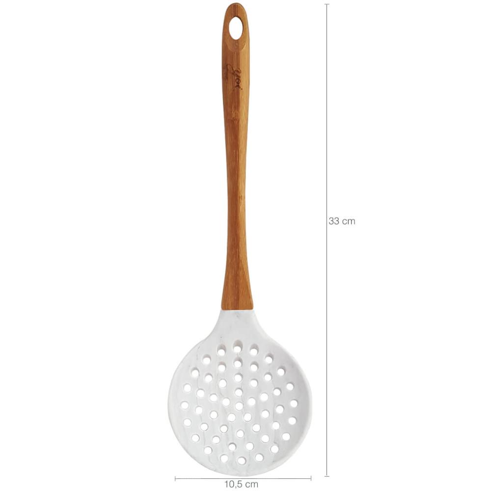 Kit 4 Escumadeiras De Silicone Bambu Colher De Cozinha Marmo