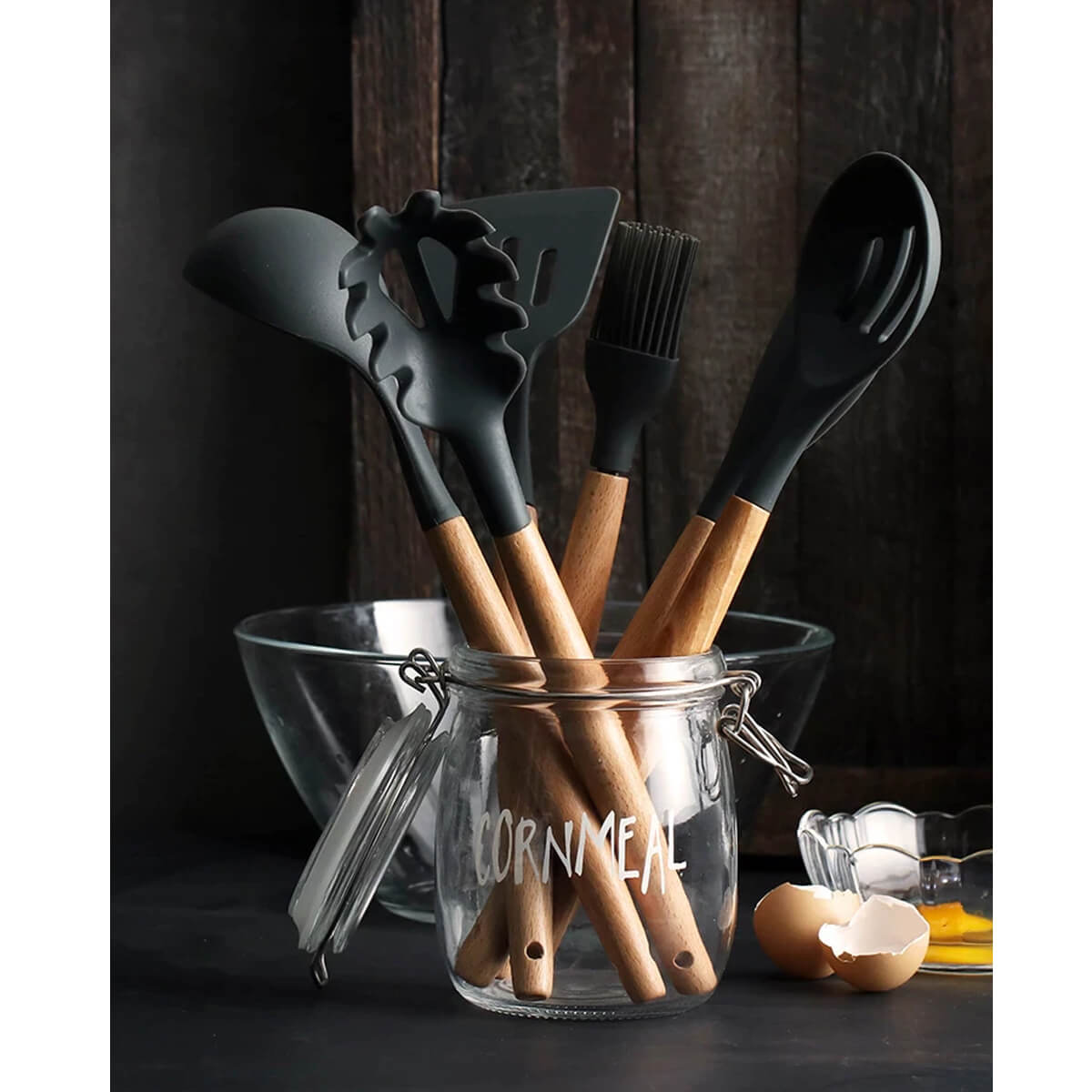 Pincel De Silicone Preto Com Cabo De Bambu Utensílio De Cozinha Pincel Culinário Yoi