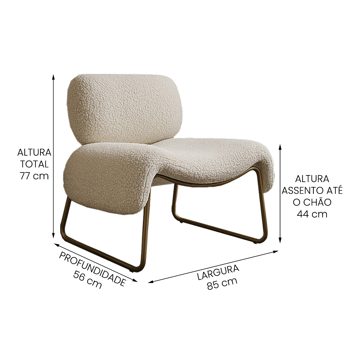 Poltrona Decorativa Versatil Calm Super Boucle Pés em Metal Off White