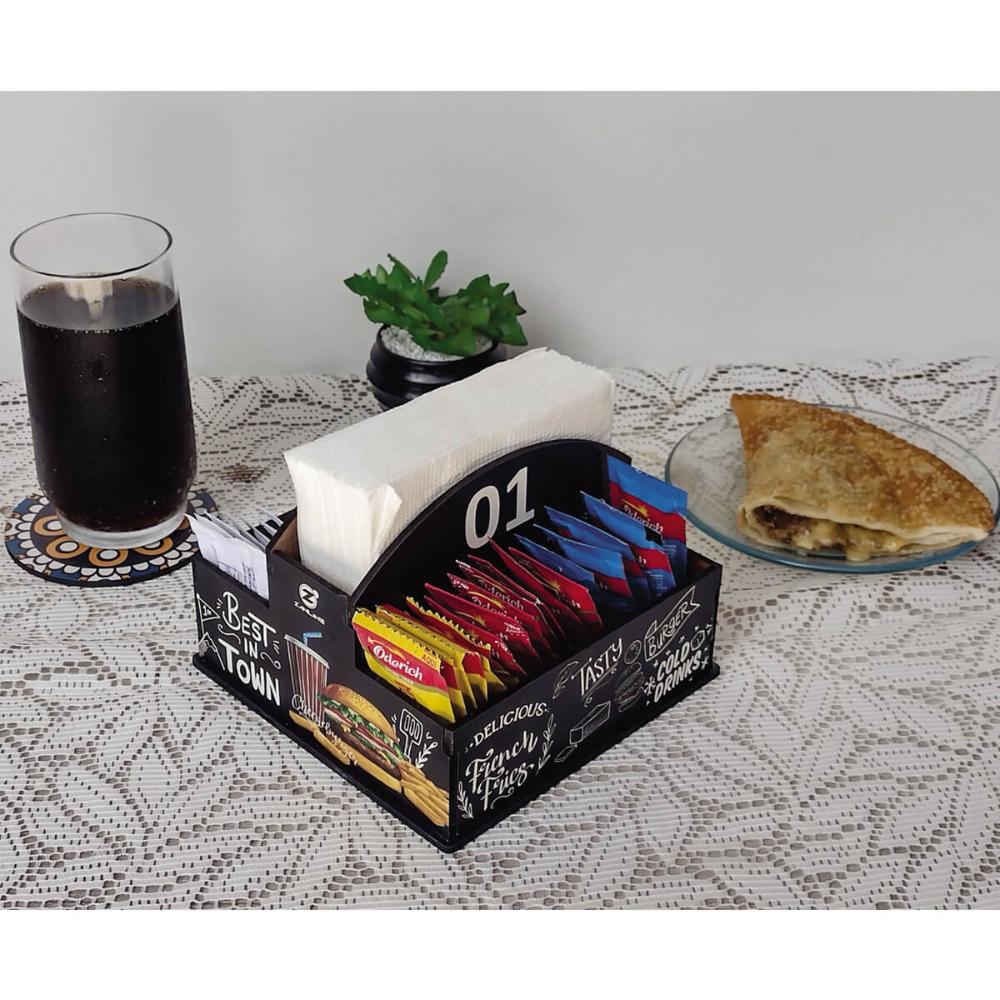 10 Porta Guardanapos e Sachês de Mesa MDF Restaurante Lanchonete 1 ao 10 Burger Zanline Preto