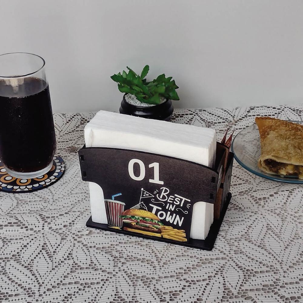 10 Porta Guardanapos e Sachês de Mesa em MDF Personalizados Burger para Lanchonete Zanline